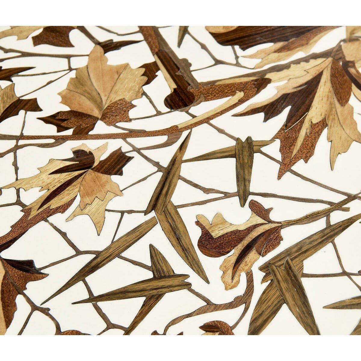 French console table inlay detail with leaf pattern.
