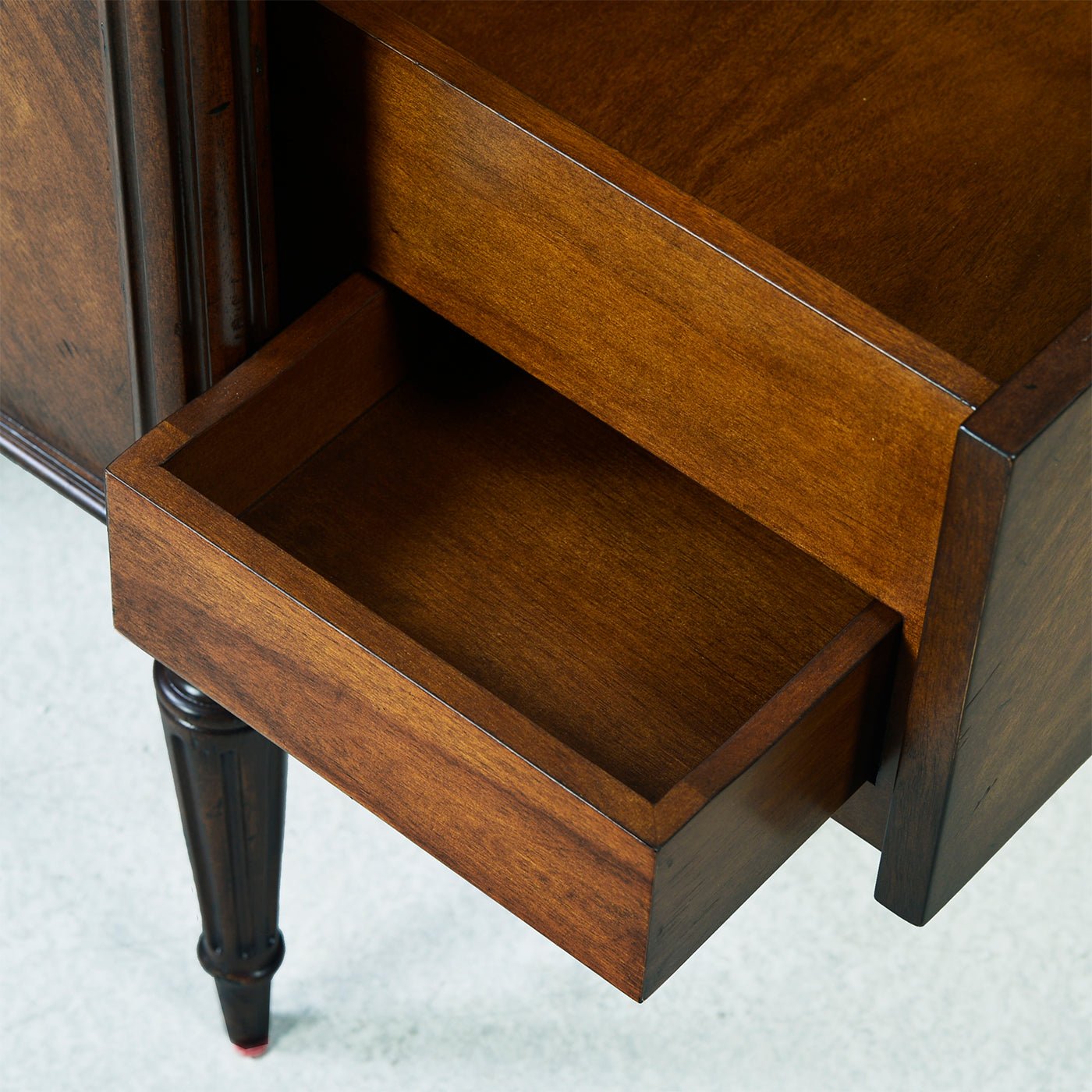 Inside view of French Louis XVI nightstand smaller drawer.