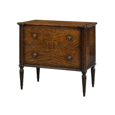 Front view of French Louis XVI nightstand, two drawers.