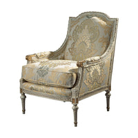 French Louis XVI Style Bergere chair, angled view.