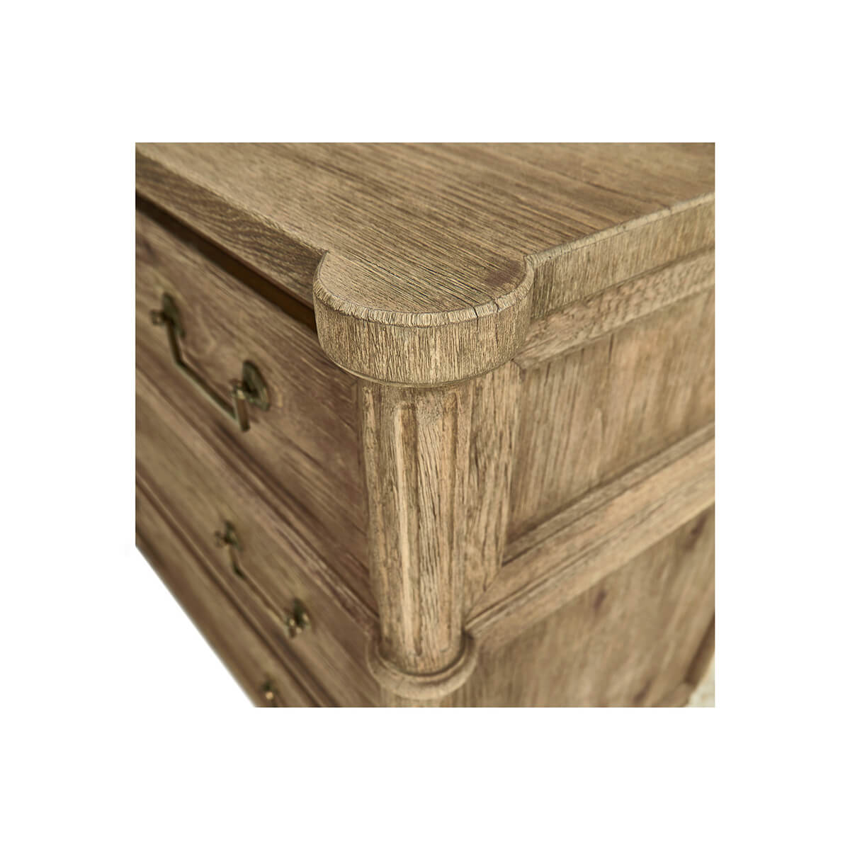 French commode detailed top corner, wood texture.