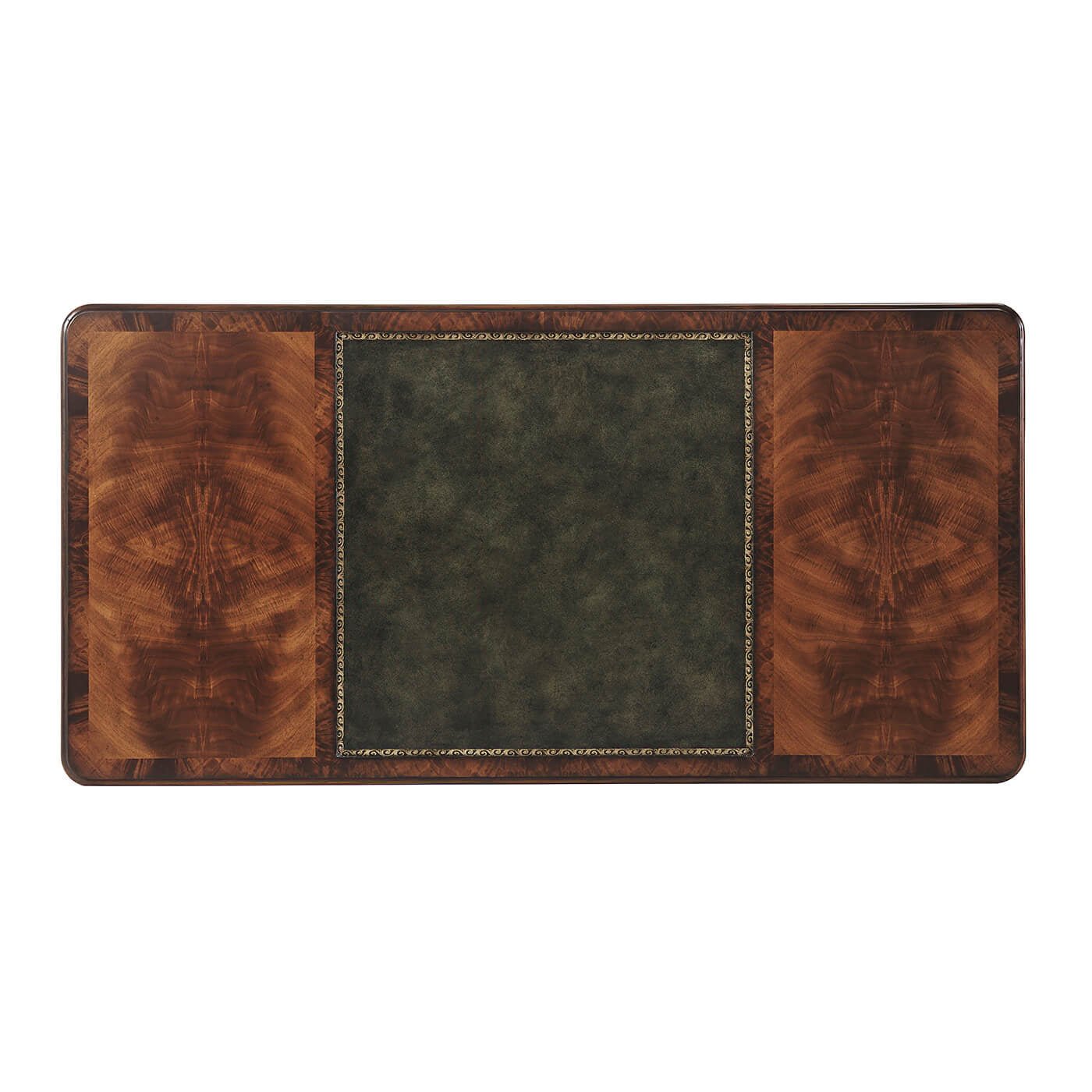 Top view of French mahogany desk with wooden finish.
