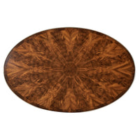 Top view of French mahogany oval cocktail table design.
