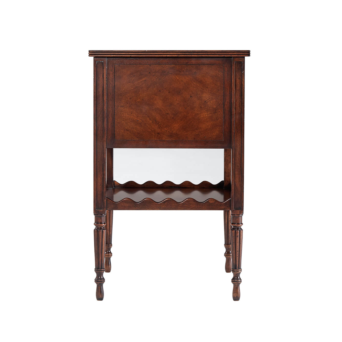 Back view of mahogany side table, showcasing design.