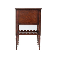 Back view of mahogany side table, showcasing design.