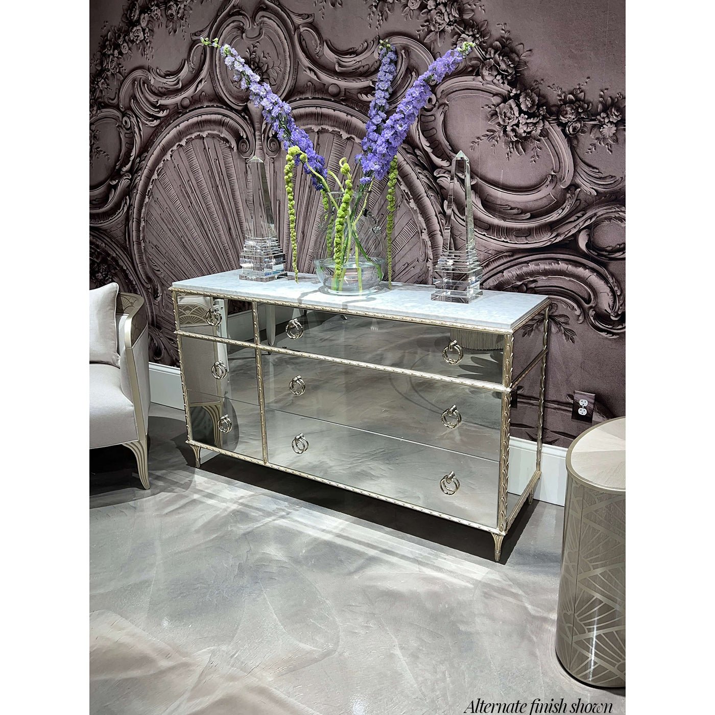 Stylish room with French dresser in alternative finish.