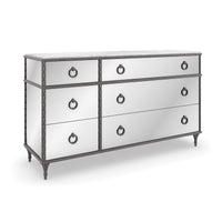 Mirrored French marble top dresser with ring pulls.