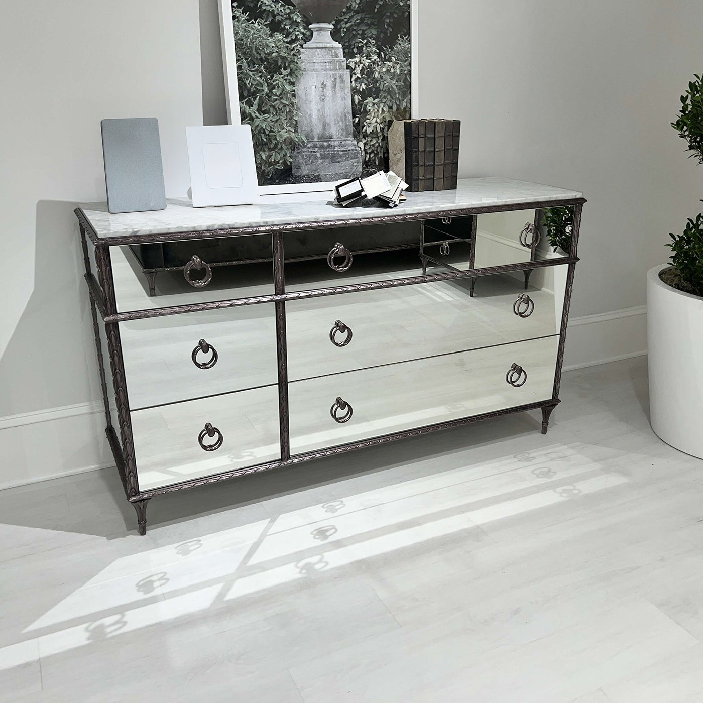French dresser with marble top in modern setting.