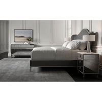 Two mirrored nightstands in sophisticated bedroom decor.