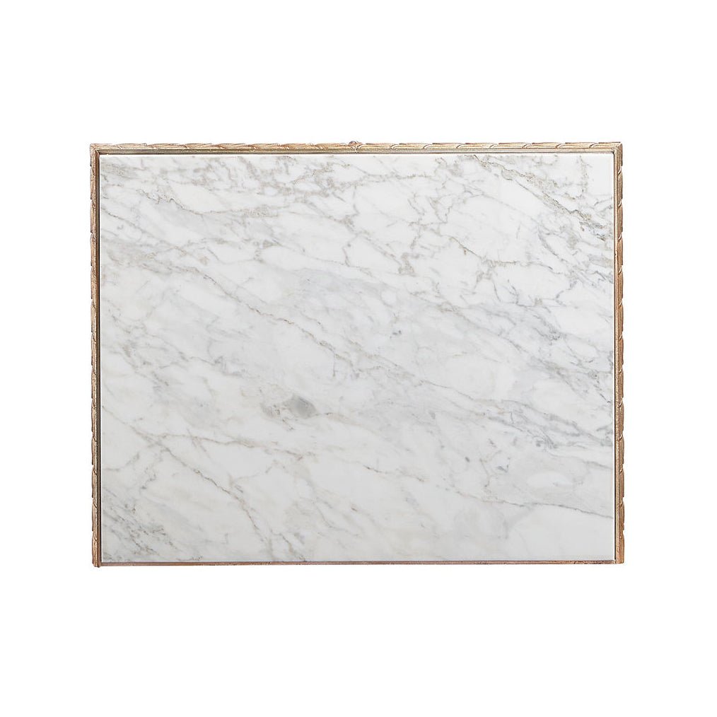 Top view of marble surface on nightstand.