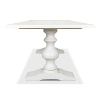 Side view of white refectory table with symmetrical legs.