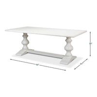Dimensions of white refectory table with measurements displayed.