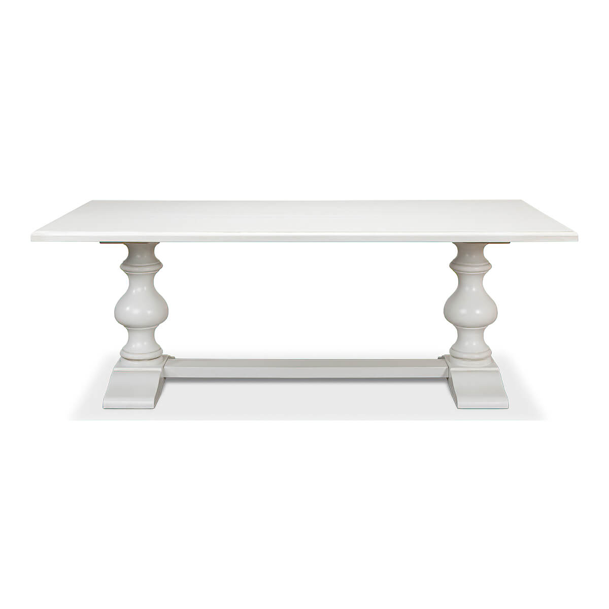 Front view of white refectory table on white background.