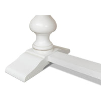 Close-up of white refectory table leg design.