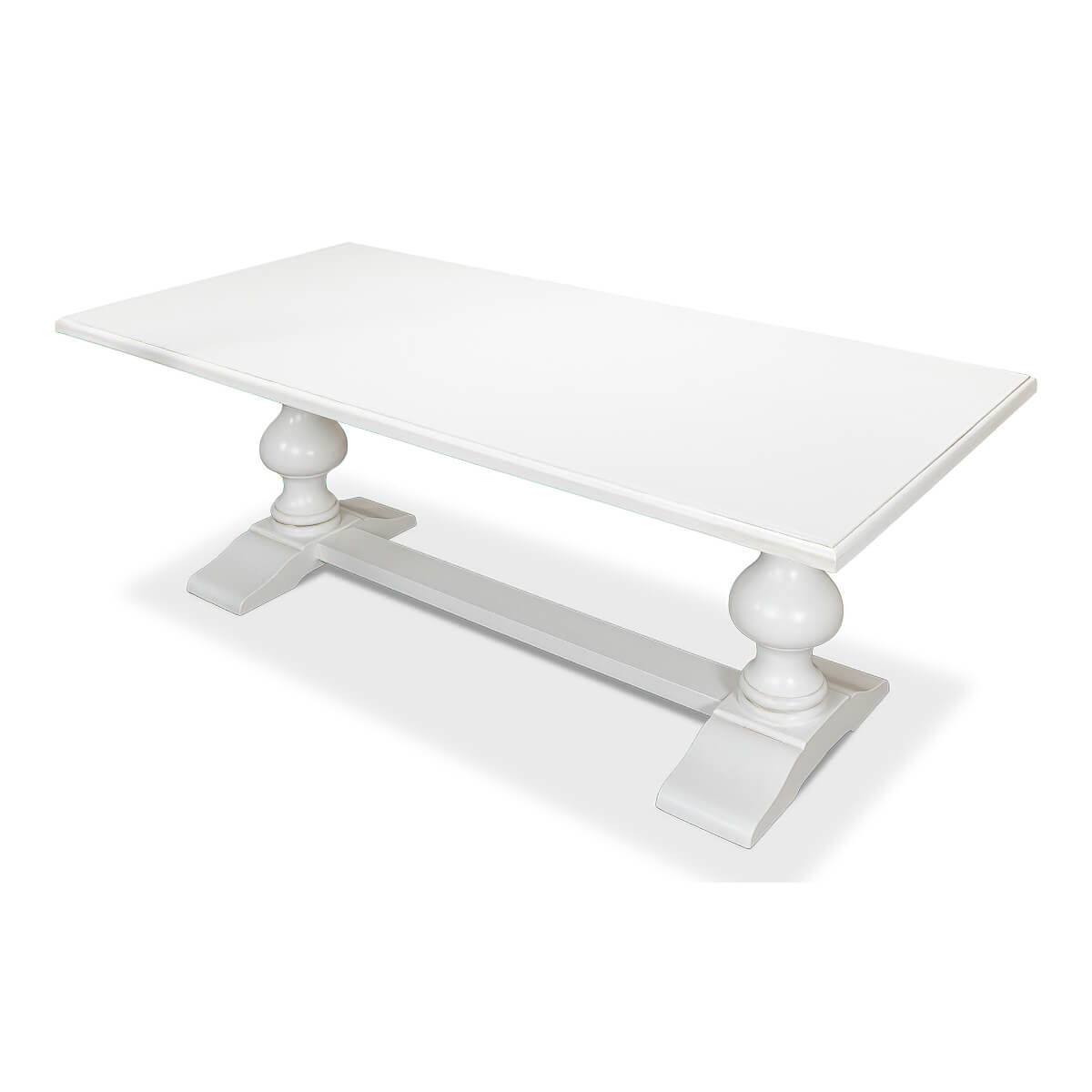Elevated view highlighting white refectory table surface.