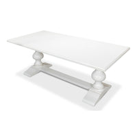Elevated view highlighting white refectory table surface.