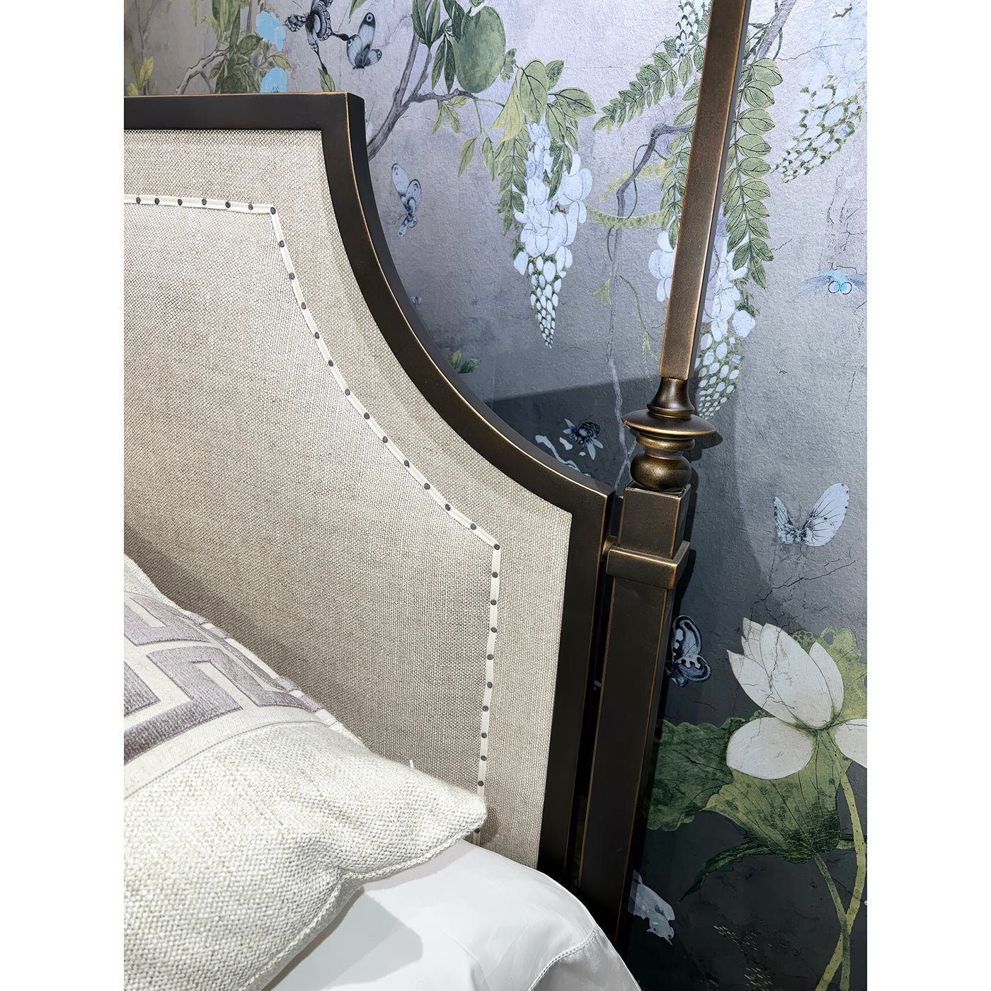 Detail of canopy bed's headboard and post design.