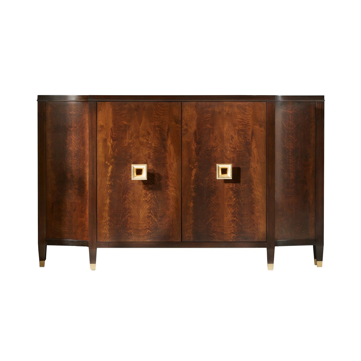 French Mid Century sideboard front view, wooden finish.