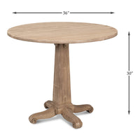 Bistro table dimensions, 36 inches round by 30 inches high.