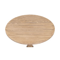 Top view of round wooden bistro table surface.