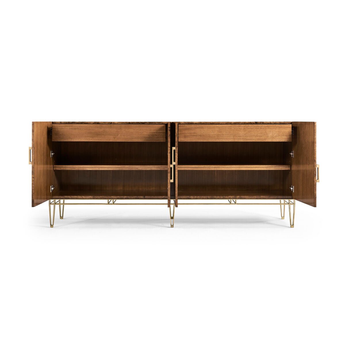 Interior view of sideboard with open doors.