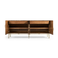 Interior view of sideboard with open doors.