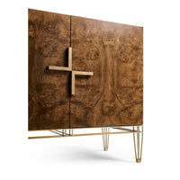 Close-up of sideboard door and handle detail.