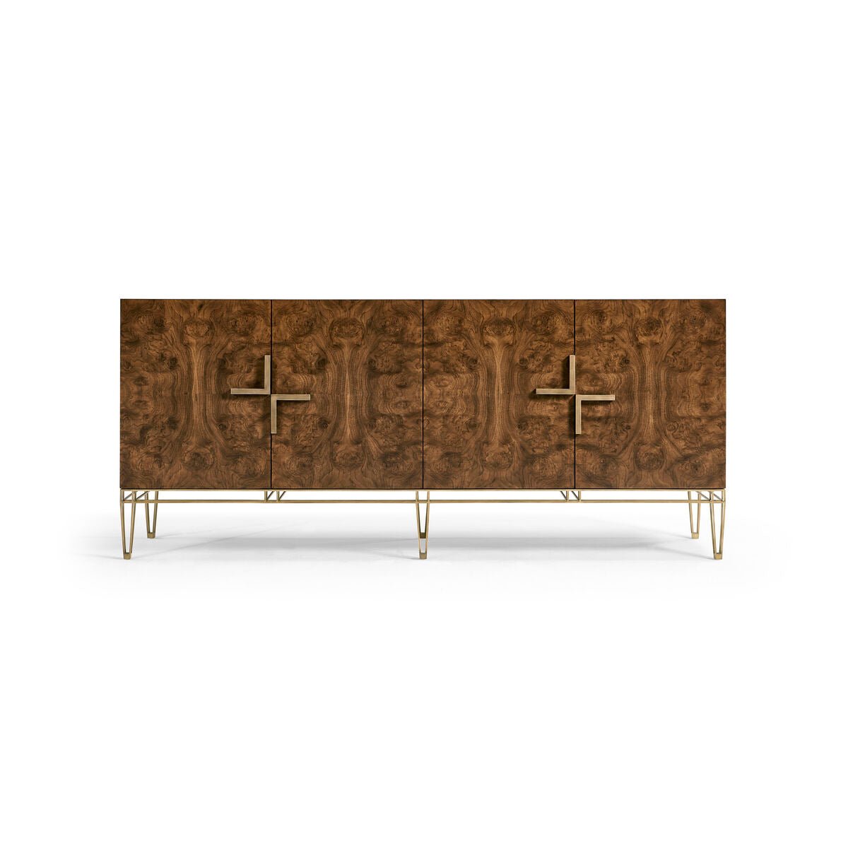 Front view of modern sideboard with cross handles.