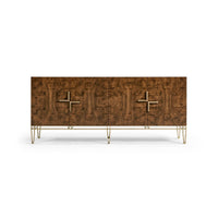 Front view of modern sideboard with cross handles.
