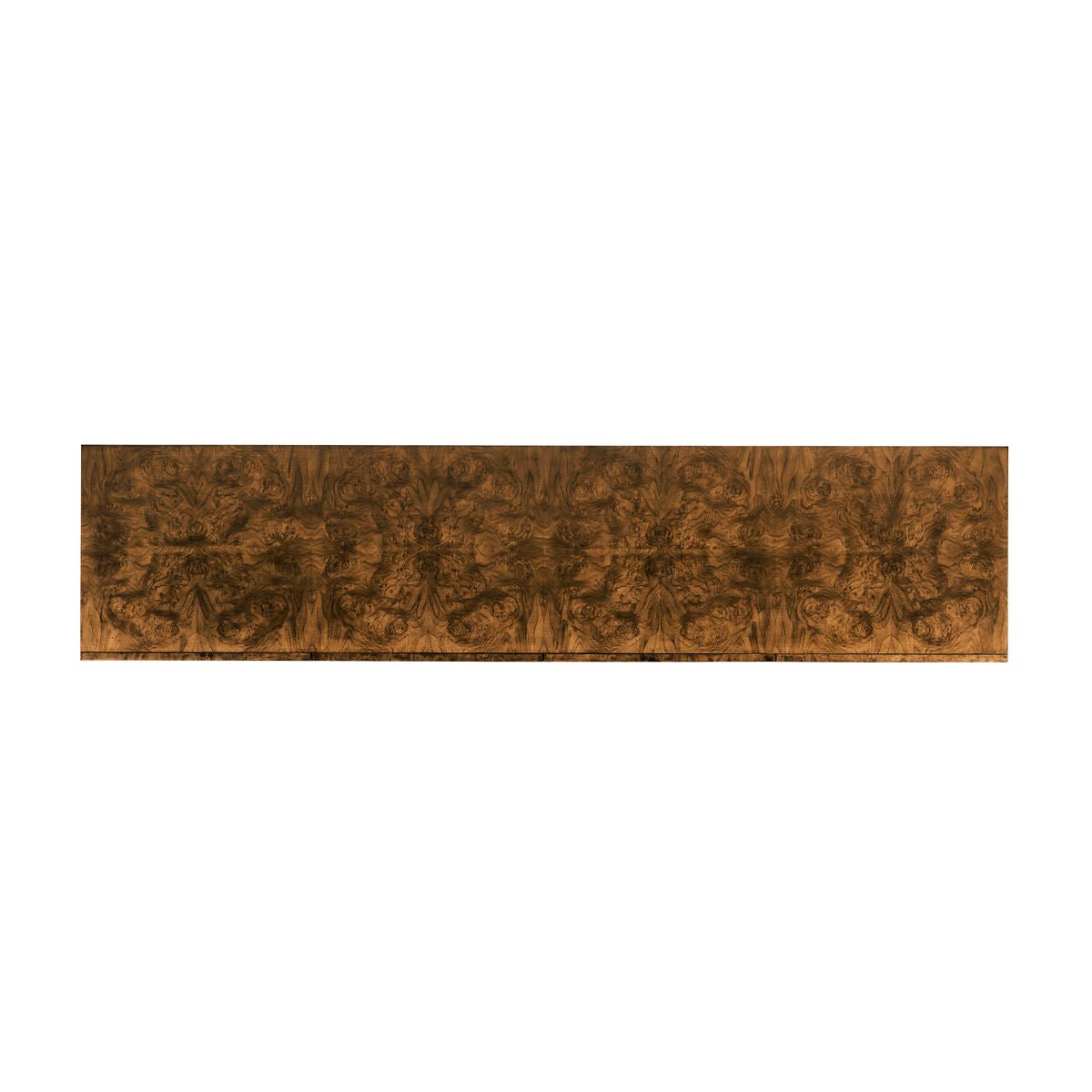 Top view of sideboard highlighting burl wood pattern.