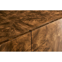 Close-up of sideboard corner detailing wood finish.