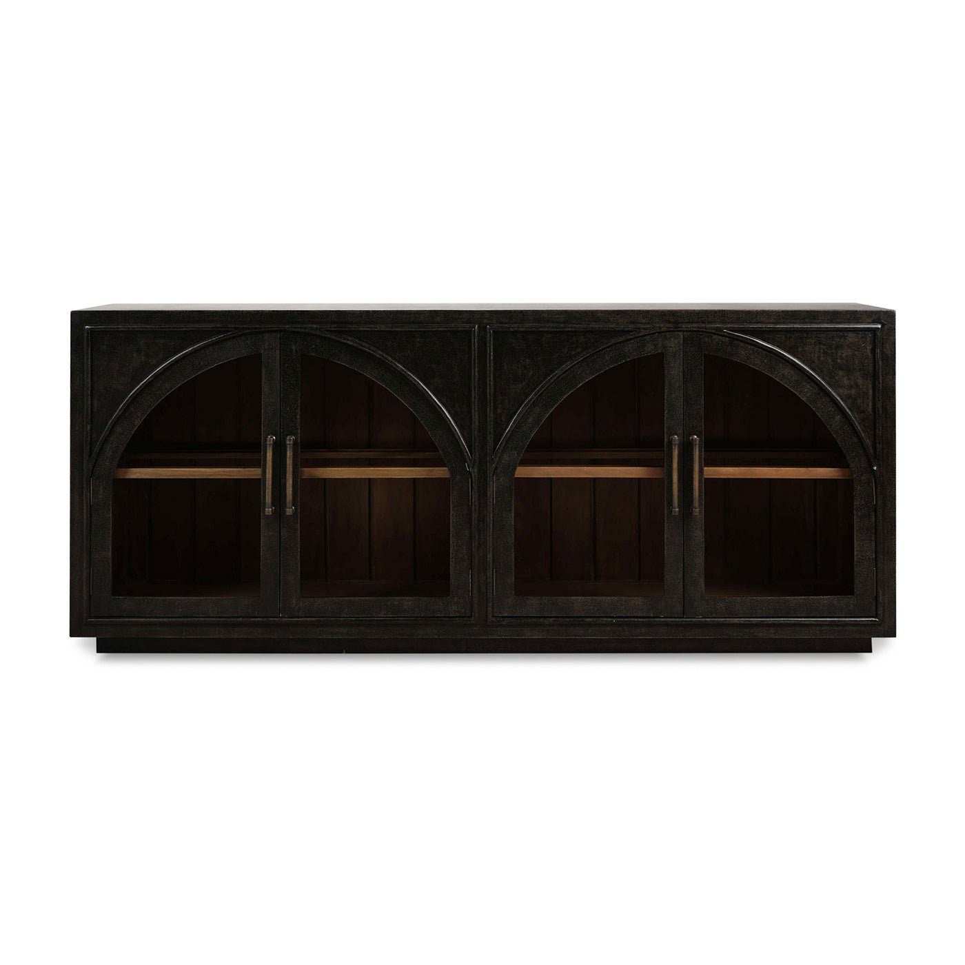 Industrial sideboard showcasing closed cabinets, sleek design.