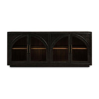 Industrial sideboard showcasing closed cabinets, sleek design.
