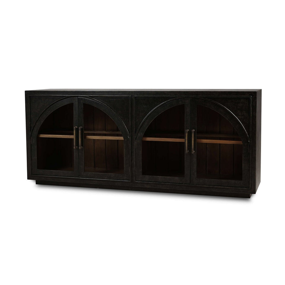 Modern sideboard with arched doors, front view.