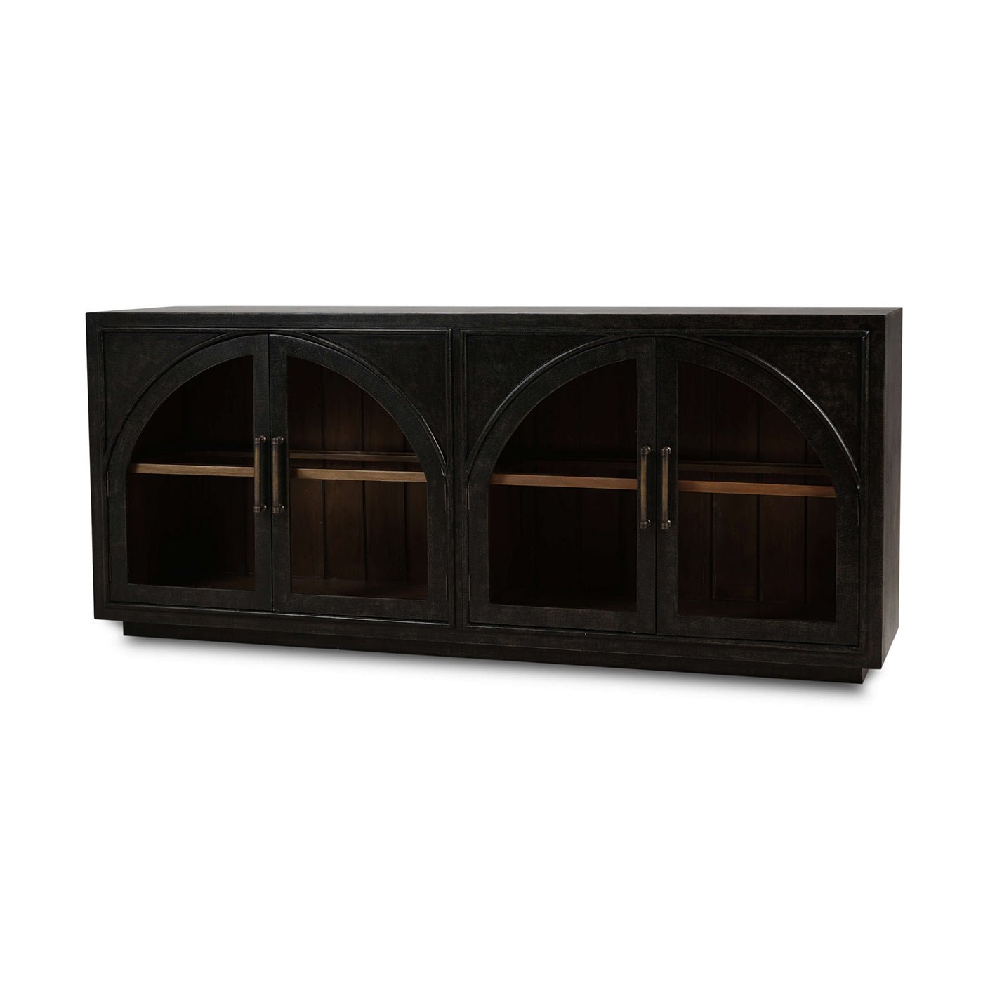 Modern sideboard with arched doors, front view.