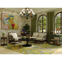 Stylish room featuring black tulip coffee table and decor.