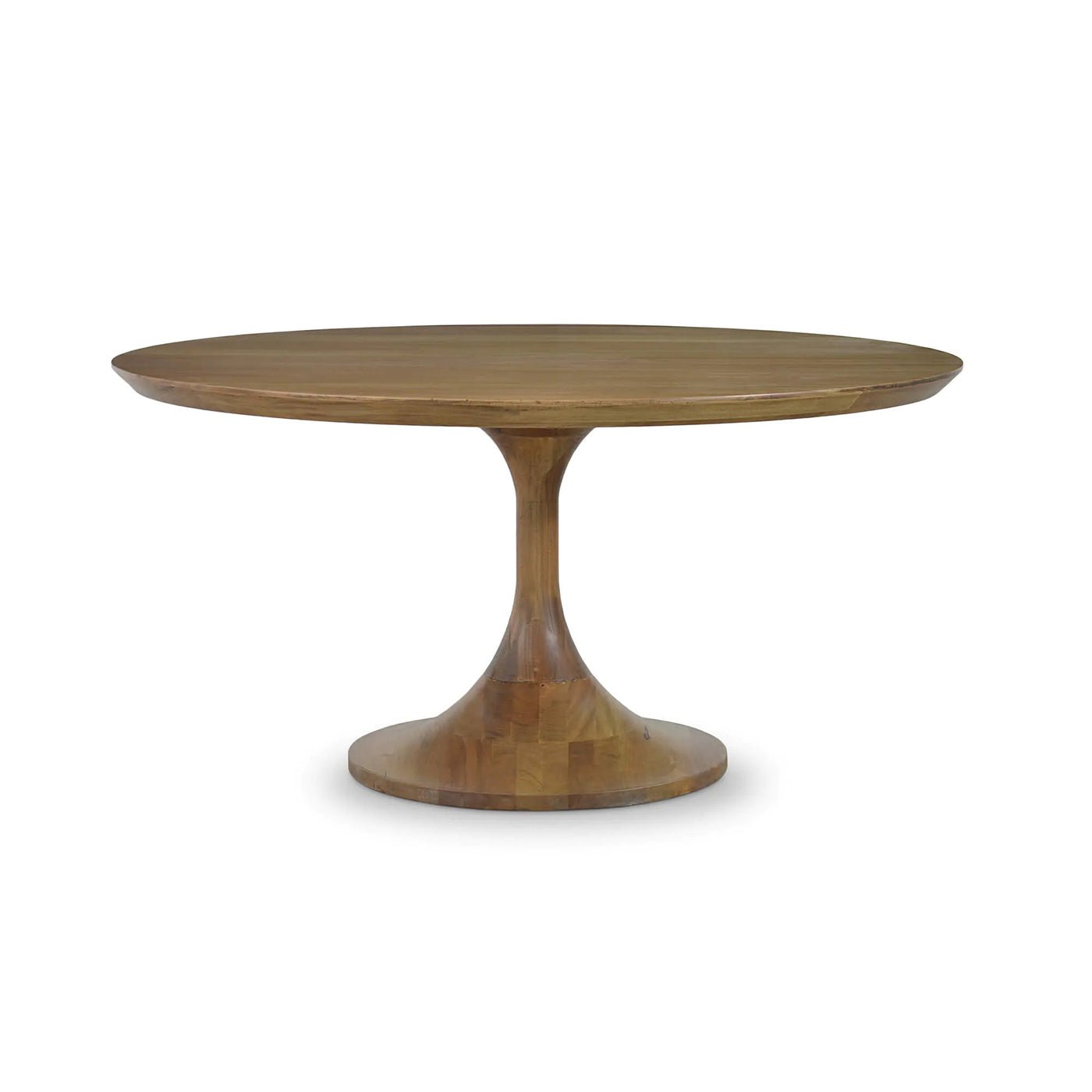 Wooden tulip dining table on white background.