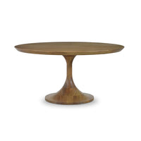 Wooden tulip dining table on white background.
