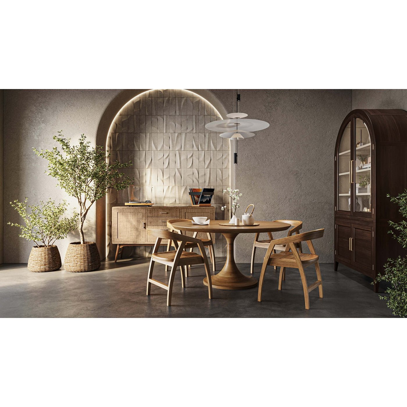 Stylish dining area with tulip dining table.