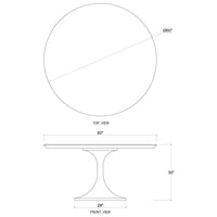 Diagram of tulip dining table dimensions.