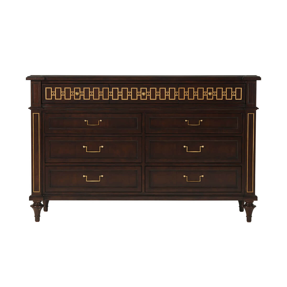 Front view of French Neo Classic dresser with drawers.