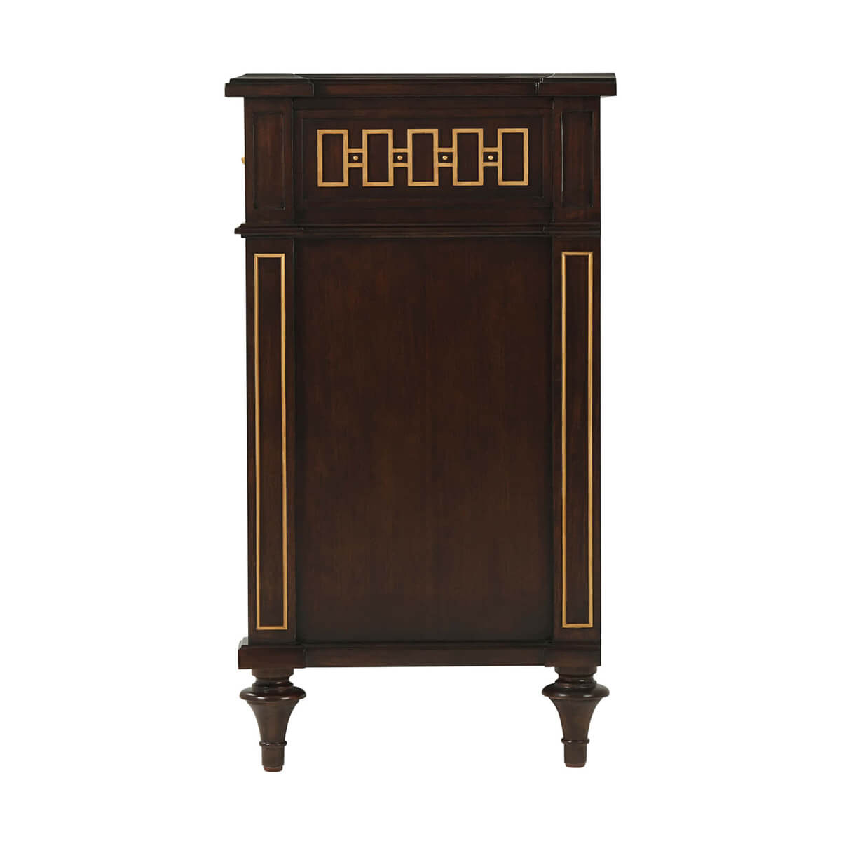 Side view of dressers' gold-accented design.