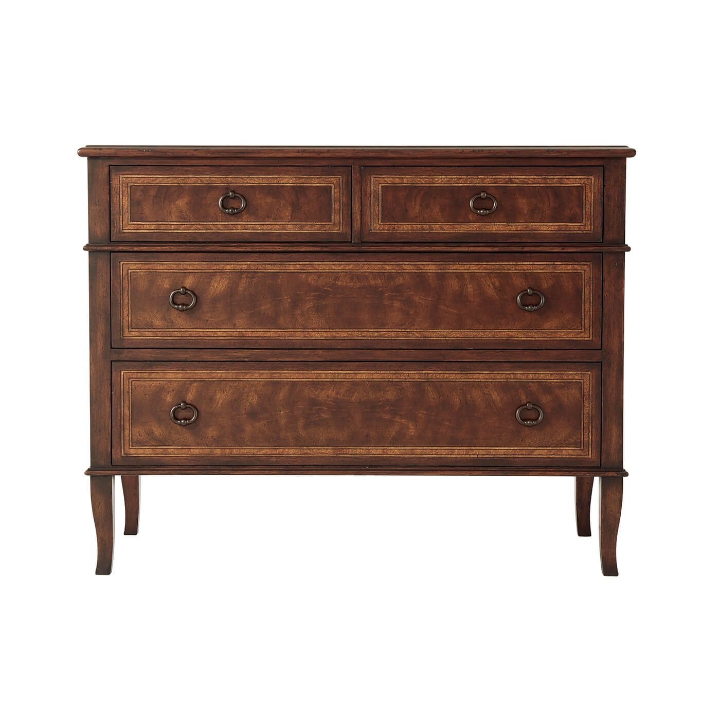 Front view of French Neoclassic dresser, four drawers visible.