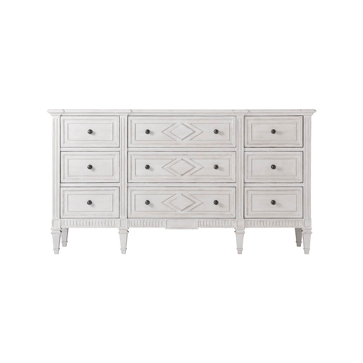 Full front view French painted antique style dresser.