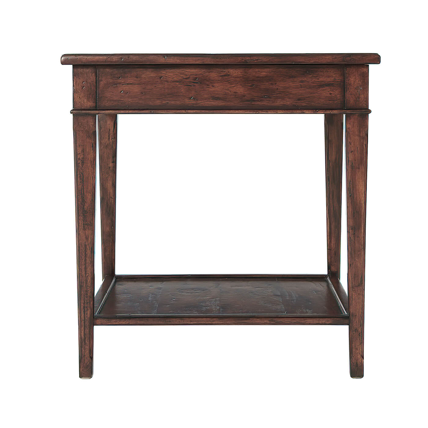 Side view of French Provincial antiqued end table.