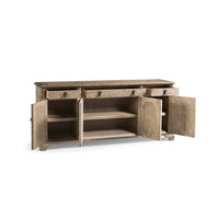Open sideboard showing interior compartments and drawers.