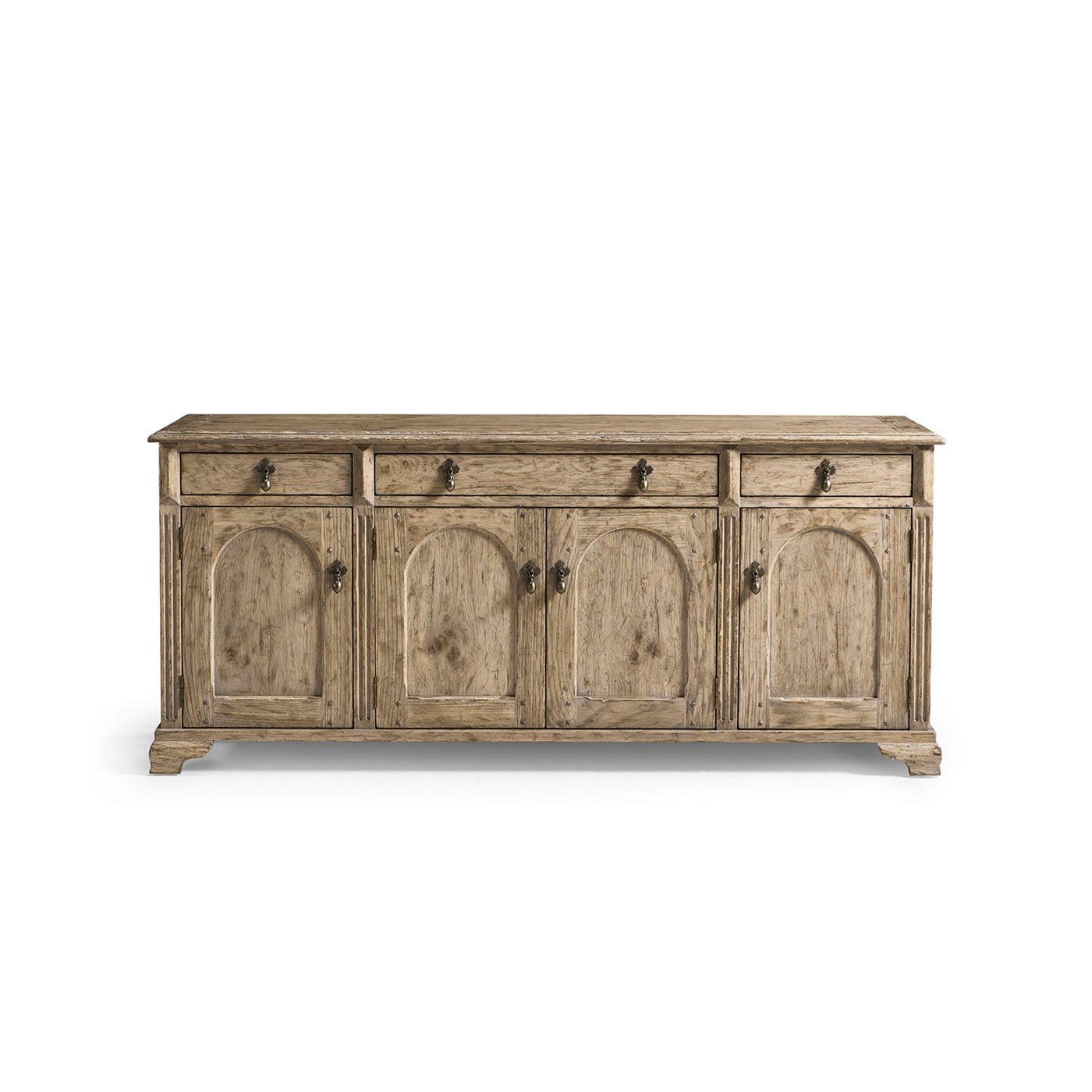 Front view of sideboard with closed doors and drawers.