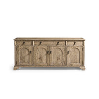 Front view of sideboard with closed doors and drawers.