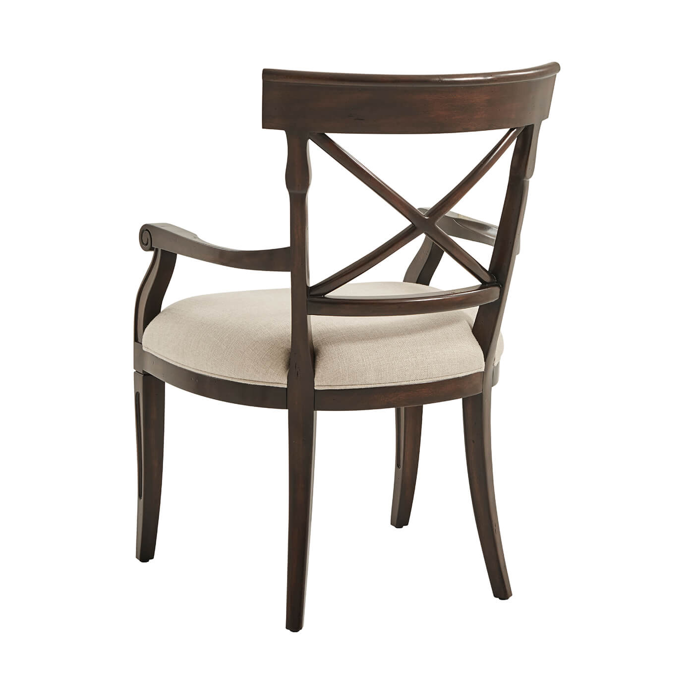 Back view of French Provincial armchair, cross-back design.