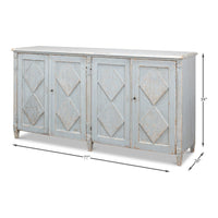 Dimensions of blue painted sideboard with four doors.